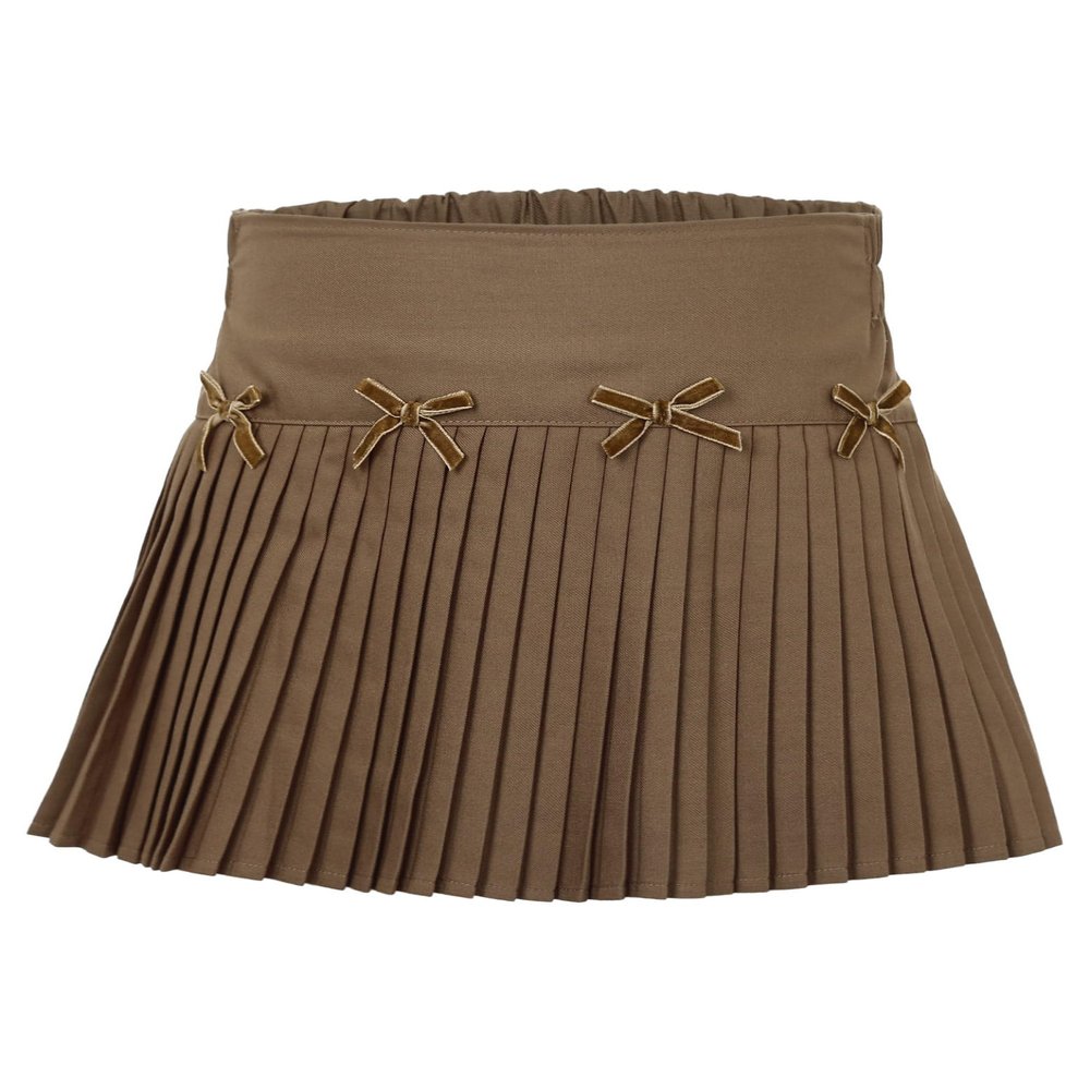 Sywiyi Kids Girls Pleated Skirts High Waist Bowknot Short Skirt School Uniform Summer Mini Skirt Coffee 2-3 Years