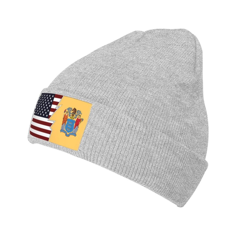 MULIHU Ripped Style American and Flag of New Jersey Beanie Hat for Men Women Winter Warm Knit Hats Ski Hat Skull Cap Gray
