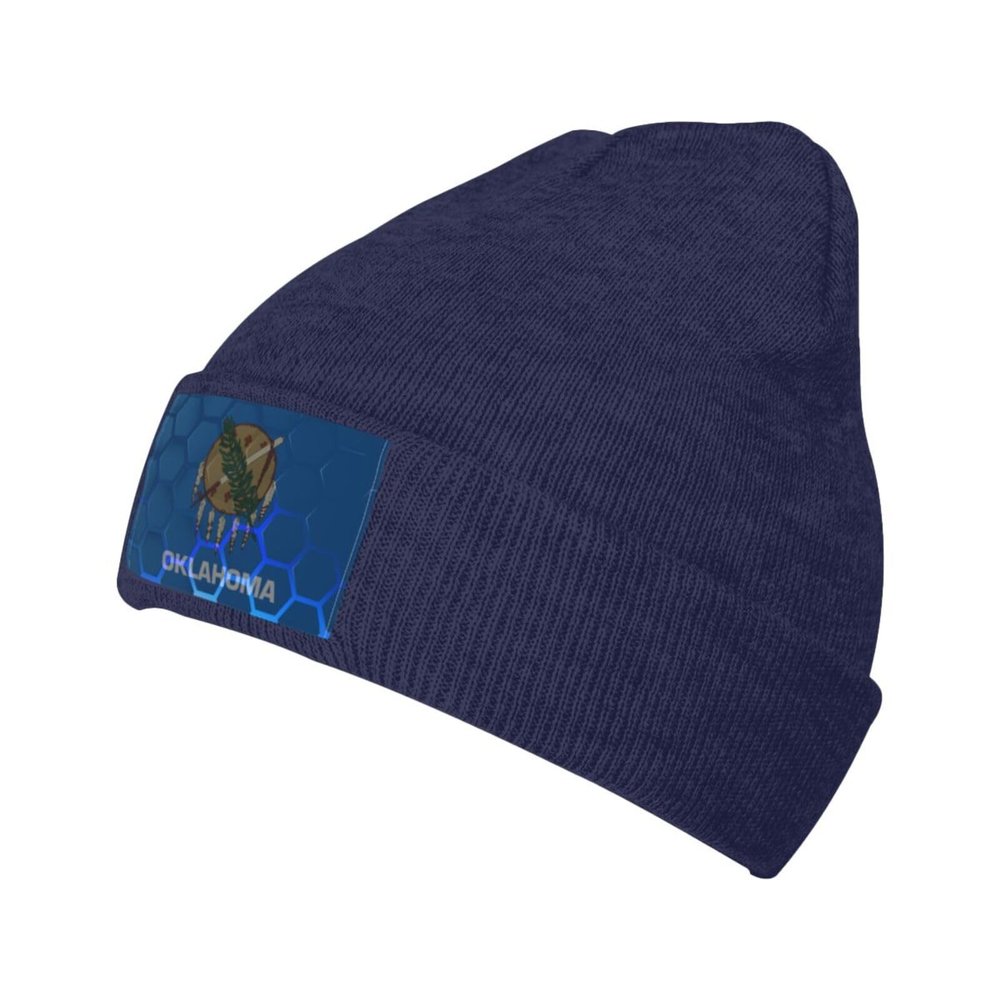 MULIHU Flag of Oklahoma Beanie Hat for Men Women Winter Warm Knit Hats Ski Hat Skull Cap Navy Blue
