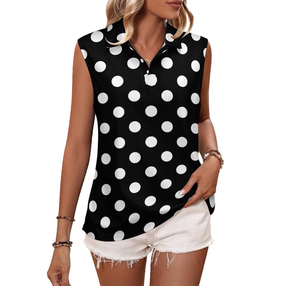 Dots Pattern Black White T Shirts Golf Tank Top Woman Moisture Wicking Tenis Tops Sleeveless T Shirts Dry Fit Breathable Sweat Vests