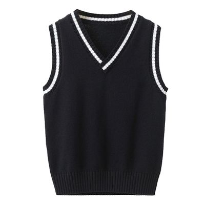 JEYPINMI Boys Girls V-Neck Knitted School Uniform Sweater Vest Spring Autumn Sleeveless Knit Pullover Tops Navy Blue 5-6 Years