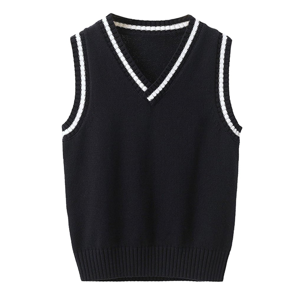 JEYPINMI Boys Girls V-Neck Knitted School Uniform Sweater Vest Spring Autumn Sleeveless Knit Pullover Tops Navy Blue 5-6 Years