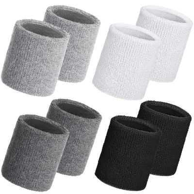 Willbond 8 Pack Wrist Sweatbands Sports Wristbands Tennis Sweatbands Neon 80s Thick Cotton Gymnastics Sweat Band International Sports Athletic Wristband for Men Women Party(White Grey Dark)