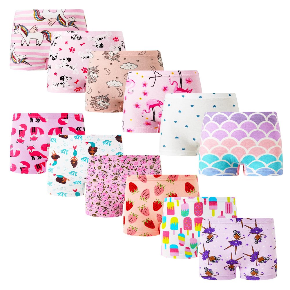 Winging Day Little Girls Assorted Prints Boyshort Underwear Size 6 (12-Pack)
