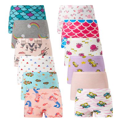 Cadidi Dinos Girl 100% Cotton Boyshort Underwear, Assorted Panties (Pack of 12) Soft Undies Size 8