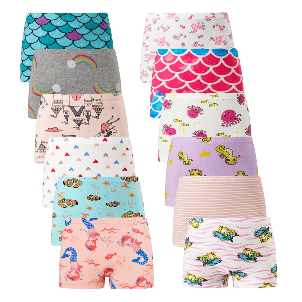 Cadidi Dinos Girl 100% Cotton Boyshort Underwear, Assorted Panties (Pack of 12) Soft Undies Size 8