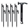 NIOSAVM Heavy Duty Tent Stakes with Hammer - 8pcs 9.8" Carbon Steel Camping Stakes & 11" Mallet, Windproof Stakes for Beach/Rocky Ground, Includes Storage Bag & Anti-Rust Protective Caps view 1