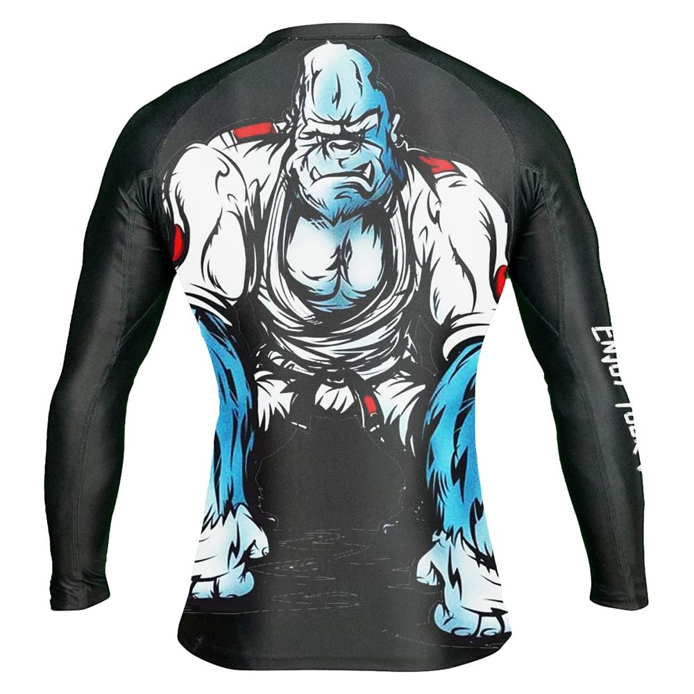 DEHAHA Men's Gorilla Long Sleeve BJJ Rash Guard Grappling Gear Fight Wear, X-Large