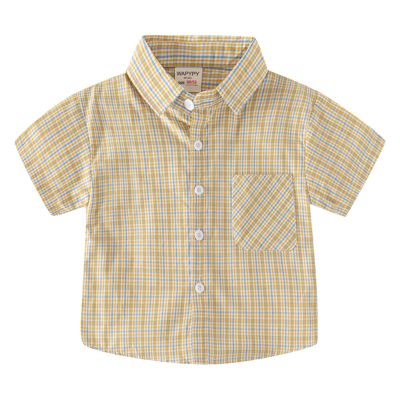 Baby Boys and Toddler Casual Short Sleeve Button Down Plaid Shirts Summer T-Shirt for Kids Outwear (A-Yellow, 4-5 Years)