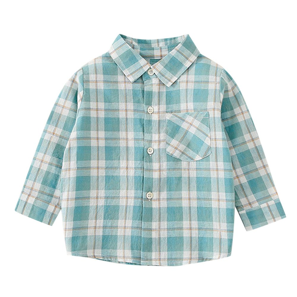 Baby Boys' and Toddler Long Sleeve Button Down Shirt Kid Cotton Plaid Shirt Boys Western Toddler (Green, 6-12 Months)