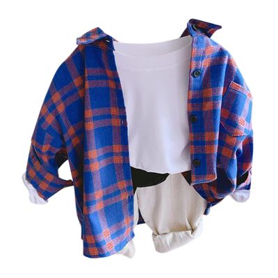 Toddler Flannel Shirt Jacket Plaid Long Sleeve Lapel Button Down Shacket Little Kids Boys Fall (Blue, 18-24 Months)