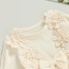 Baby Girl Romper Dress Long Sleeves Embroidered Flowers Ribbed Knitted Bow Lace Tutu Skirts (Solid Beige, 0-3M) view 3