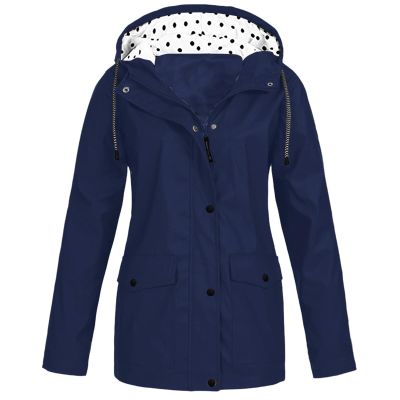 Waterproof Rain Jacket Women Lightweight Outdoor Trench Coats Long Sleeve Lined Rain Jacket Casual Trench Windbreaker