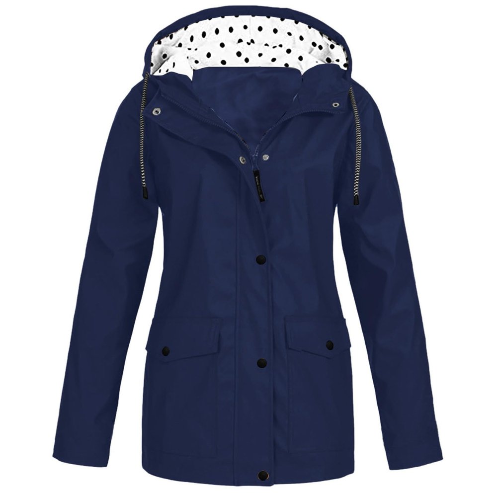 Waterproof Rain Jacket Women Lightweight Outdoor Trench Coats Long Sleeve Lined Rain Jacket Casual Trench Windbreaker