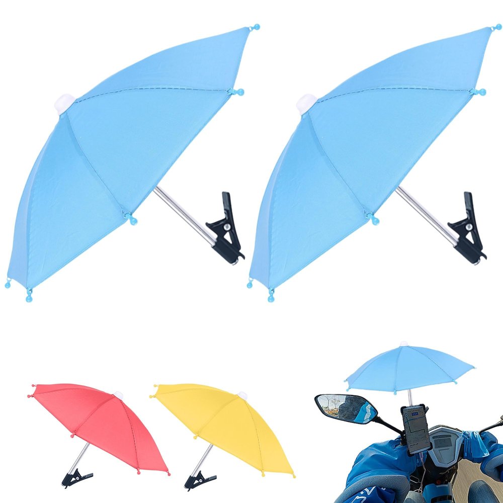 2Pcs Phone Sunshade Phone Umbrella, 2024 New Phone Umbrella UV Protection, Mini Phone Umbrella Clip, Smartphone Sun Shade Cover for Outdoor Motorbike Riding or Cycling (Blue)