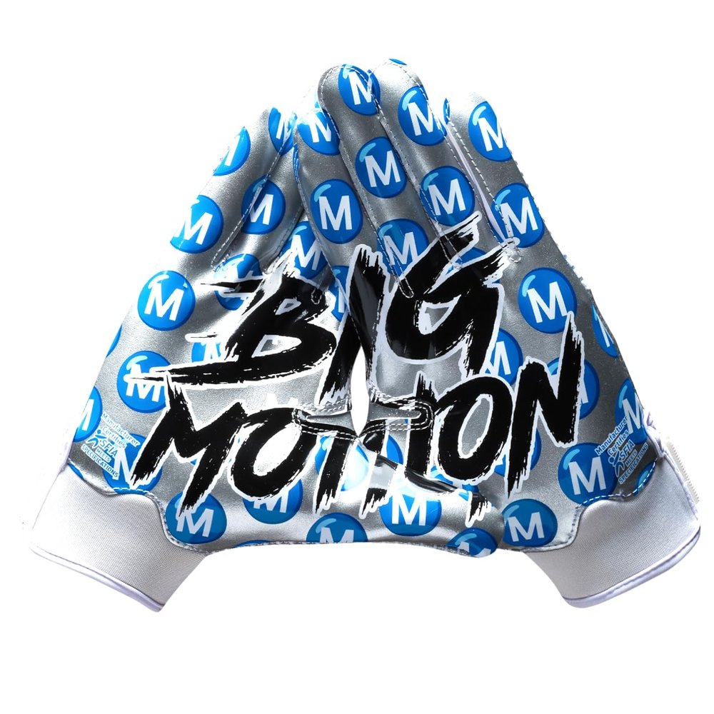 Battle Sports Big Motion Doom Wide Receiver Football Gloves, Ultra Stick Adult & Youth Gloves - Adult X-Large, White/Blue