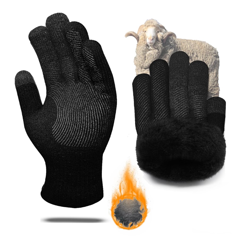 CozyGalar Winter Gloves Men, Thermal Merino Wool,6 Finger Touch Screen, Thickened Warm Fleece lined for Running Biking Christmas Husband