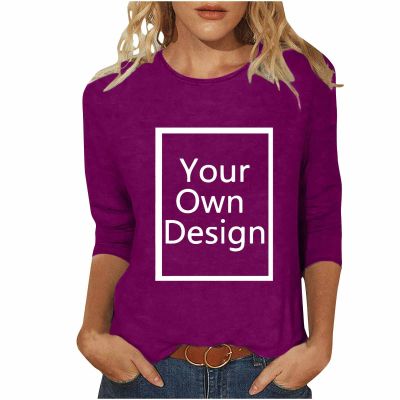 3/4 Sleeve Custom T Shirts for Women Design Your Own Shirt Add Image Personalized Soft Tee Tops Printed Photo Front