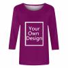 3/4 Sleeve Custom T Shirts for Women Design Your Own Shirt Add Image Personalized Soft Tee Tops Printed Photo Front view 3