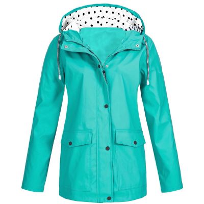 Waterproof Rain Jacket Women Lightweight Outdoor Trench Coats Long Sleeve Lined Rain Jacket Casual Trench Windbreaker