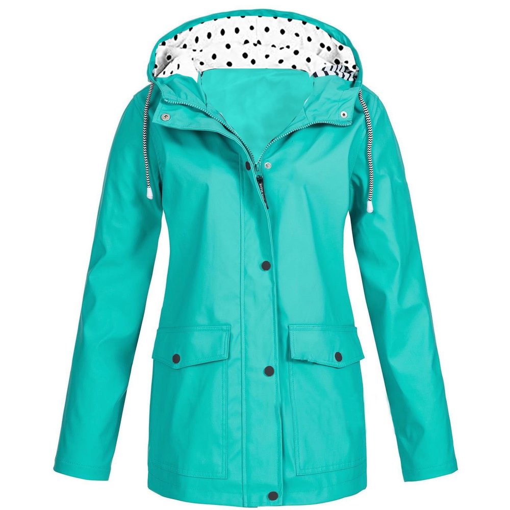 Waterproof Rain Jacket Women Lightweight Outdoor Trench Coats Long Sleeve Lined Rain Jacket Casual Trench Windbreaker