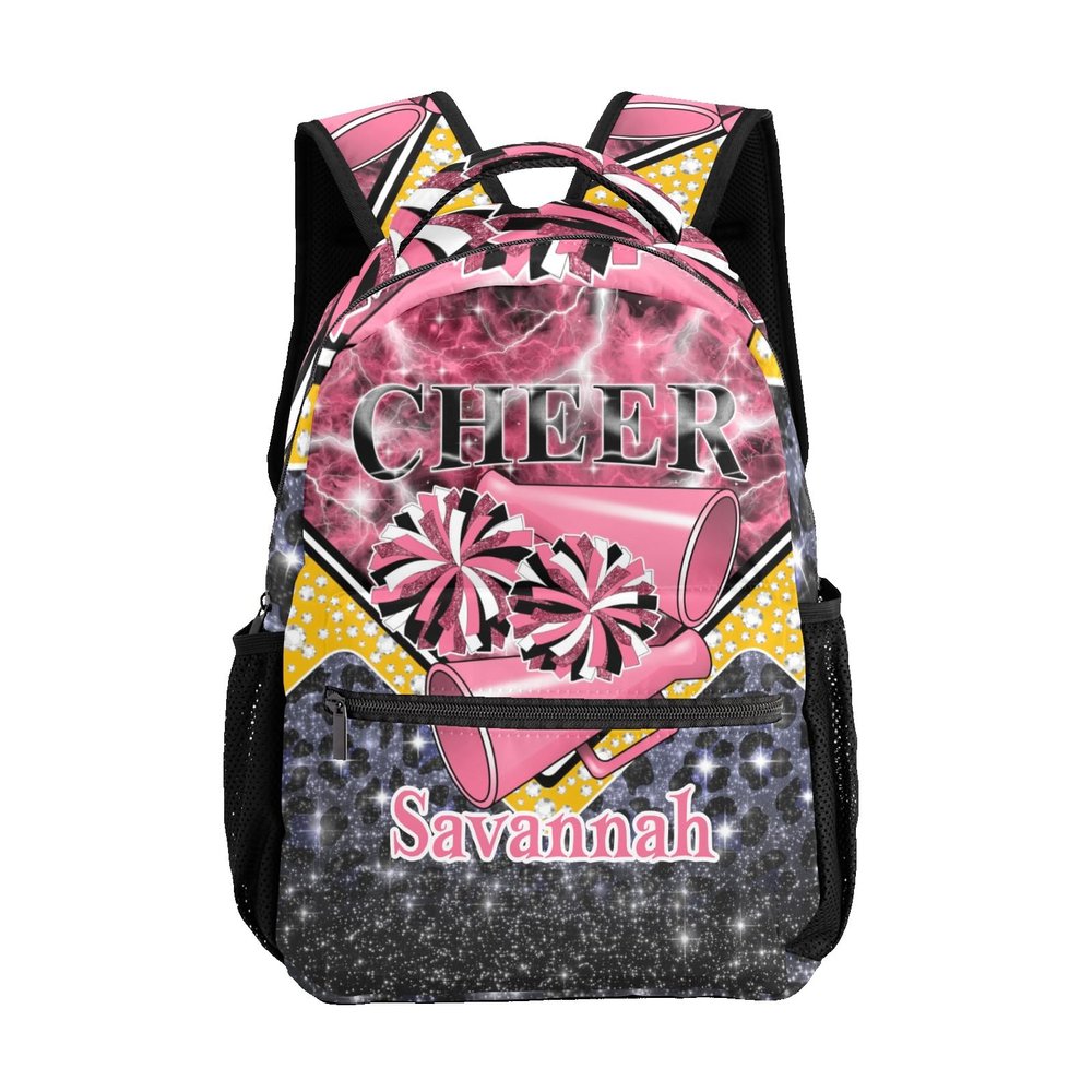 CUXWEOT Cheer Bag Cheerleading Backpack Laptop Bag Customized Travel Daypack for Gift(Pink Black Gold)