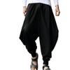 QOAAIE Men's Drawstring Hippie Harem Pants Loose Elastic Waist Drop Crotch Trousers Retro Stretchy Lounge Pants (Black,Large)