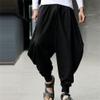 QOAAIE Men's Drawstring Hippie Harem Pants Loose Elastic Waist Drop Crotch Trousers Retro Stretchy Lounge Pants (Black,Large) view 2