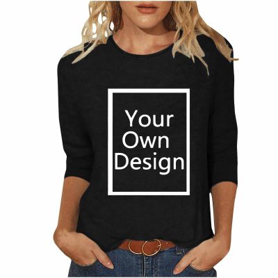 3/4 Sleeve Custom T Shirts for Women Design Your Own Shirt Add Image Personalized Soft Tee Tops Printed Photo Front 3/4 Sleeve T Shirts for Women Custom Black