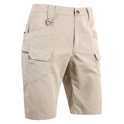 Ymosrh Men's Casual Tactical Cargo Shorts - Lightweight Quick Dry Breathable Hiking Fishing Shorts (L, Khaki)