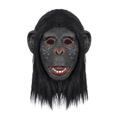 Adult Halloween Costume Animal Baboon Latex Full Head Mask Monkey Chimp Cosplay Props Smile Black Gorilla Ape Party Helmet