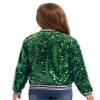 Lorilida Girls Shiny Sequin Bomber Jacket Long Sleeve Lightweight Sparkle Jackets Coat Club Party Tops Green 14 Years view 2