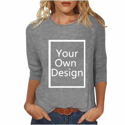 3/4 Sleeve Custom T Shirts for Women Design Your Own Shirt Add Image Personalized Soft Tee Tops Printed Photo Front 3/4 Sleeve T Shirts for Women Custom Gray