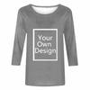 3/4 Sleeve Custom T Shirts for Women Design Your Own Shirt Add Image Personalized Soft Tee Tops Printed Photo Front 3/4 Sleeve T Shirts for Women Custom Gray view 3