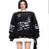 Insarue Women's Perforated Sweater Gothic Loose Fashion Sweater Contrasting Long Sleeved Pullover Sweater Y2K Sweater (Black,S,Small) view 1