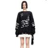 Insarue Women's Perforated Sweater Gothic Loose Fashion Sweater Contrasting Long Sleeved Pullover Sweater Y2K Sweater (Black,S,Small) view 2