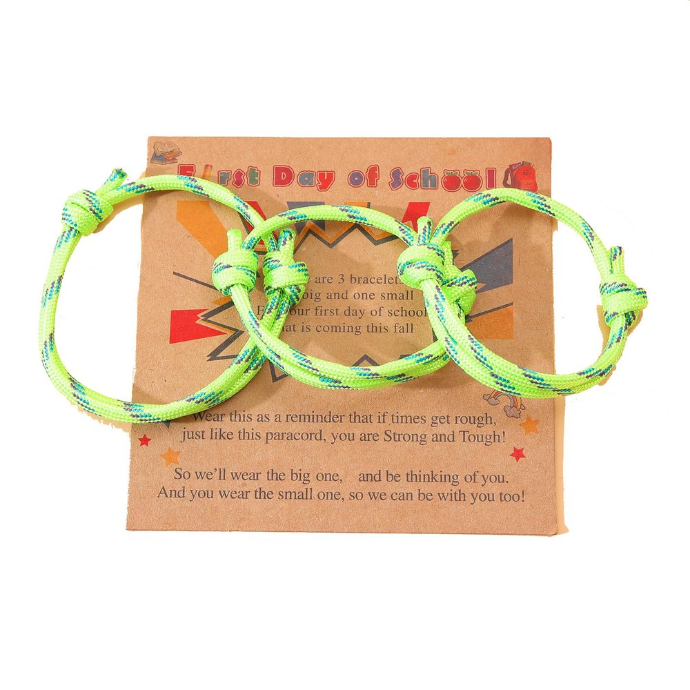 2-3Pcs First Day of School Knit Rope Bracelet Love Between Mother/Father/Mama and Daughter/Son/Me Back To Scool Gifts Protection Anxiety Relief Colorful Nylon Woven Bracelet With Message Card (Yellow(3Pcs), 3Pcs)