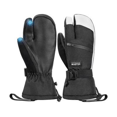 OutdoorMaster 3-Finger Ski Snow Gloves for Women & Men, Winter Warm Snowboard Ski Mittens Screen Touch, Thermal Waterproof with Double-Pocket for Cold Weather Sports, Skiing, Snowboarding