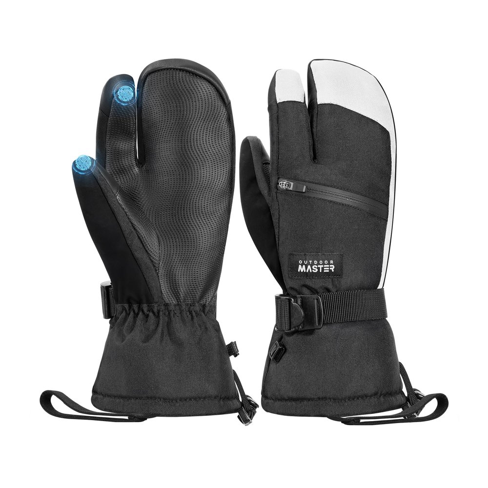 OutdoorMaster 3-Finger Ski Snow Gloves for Women & Men, Winter Warm Snowboard Ski Mittens Screen Touch, Thermal Waterproof with Double-Pocket for Cold Weather Sports, Skiing, Snowboarding