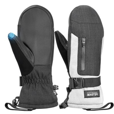OutdoorMaster Ski Snow Mittens for Women & Men, Thermal Snowboard Ski Gloves Screen Touch, Warm Winter Anti-Slip Waterproof with Double-Pocket for Cold Weather Sports, Skiing, Snowboarding