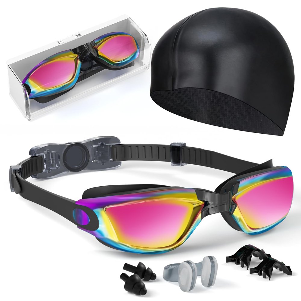 Hurdilen Kids Swim Goggles, Swimming Goggles for Kids Toddlers 3-14 with Swim Cap, Nose Clip, Nose Bridge, Ear Plugs