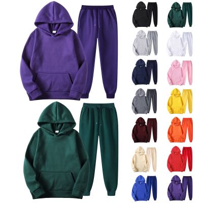 CCHZYSKO Tracksuit 2 Piece Autumn Winter Solid Casual Jogger Gym Sport Pocket Long Sleeve Sweatsuit Hoodies and Sweatpant Set 01-Dark Green