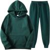 CCHZYSKO Tracksuit 2 Piece Autumn Winter Solid Casual Jogger Gym Sport Pocket Long Sleeve Sweatsuit Hoodies and Sweatpant Set 01-Dark Green view 2