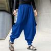 QOAAIE Men's Drawstring Hippie Harem Pants Loose Elastic Waist Drop Crotch Trousers Retro Stretchy Lounge Pants (Blue,X-Large) view 3