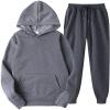 CCHZYSKO Tracksuit 2 Piece Autumn Winter Solid Casual Jogger Gym Sport Pocket Long Sleeve Sweatsuit Hoodies and Sweatpant Set 01-Dark Gray view 1
