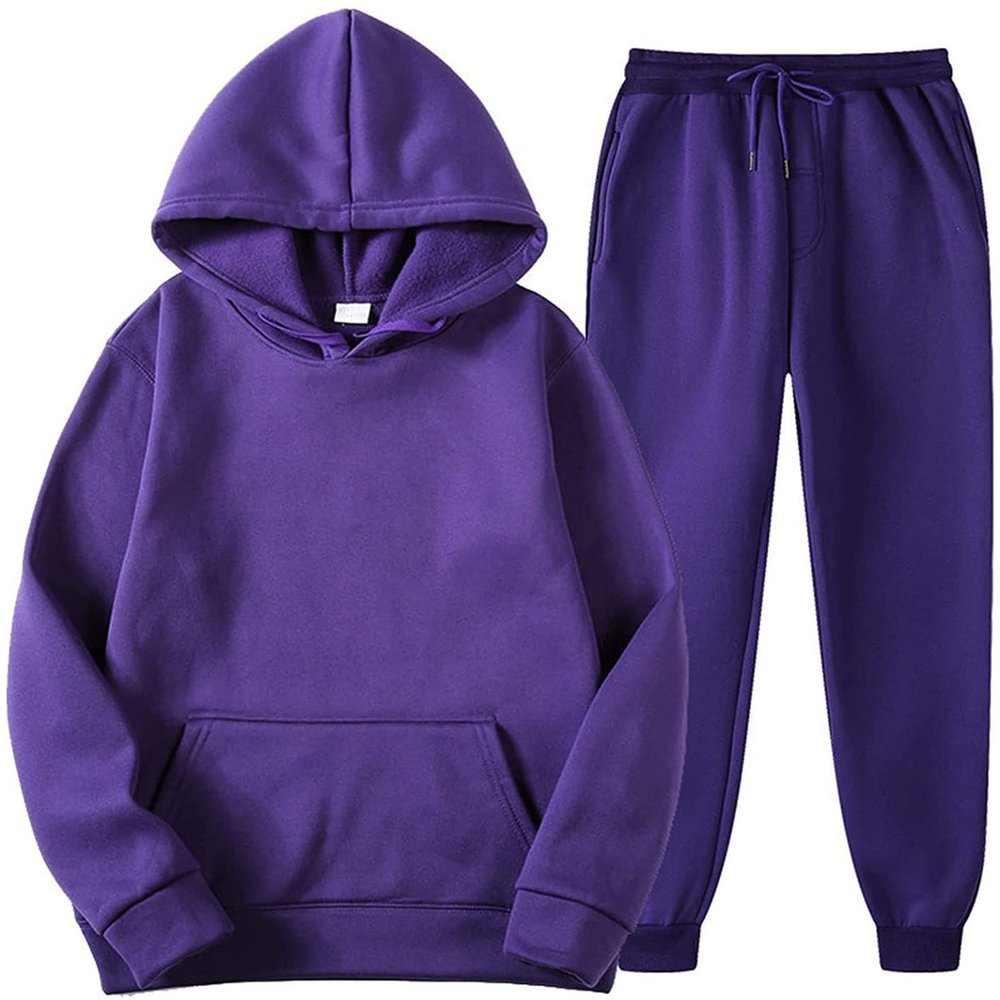 CCHZYSKO Tracksuit 2 Piece Autumn Winter Solid Casual Jogger Gym Sport Pocket Long Sleeve Sweatsuit Hoodies and Sweatpant Set 02-Purple