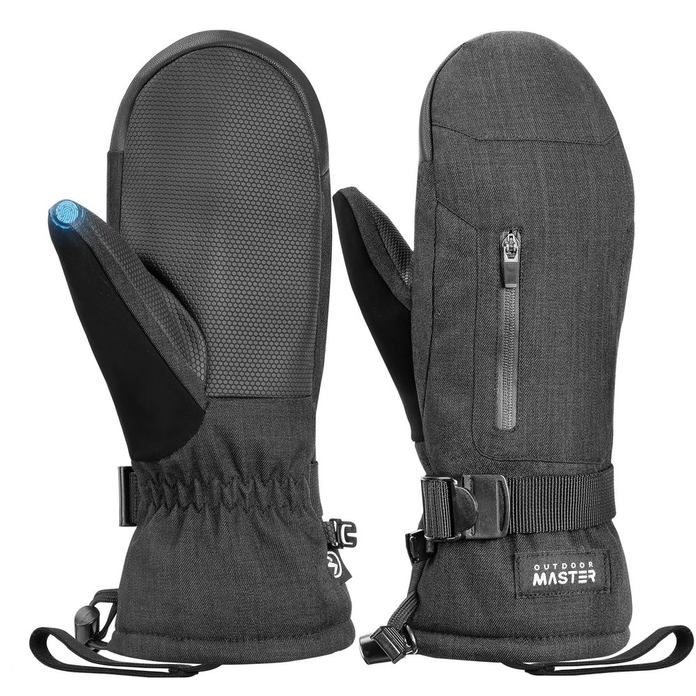 OutdoorMaster Ski Snow Mittens for Women & Men, Thermal Snowboard Ski Gloves Screen Touch, Warm Winter Anti-Slip Waterproof with Double-Pocket for Cold Weather Sports, Skiing, Snowboarding