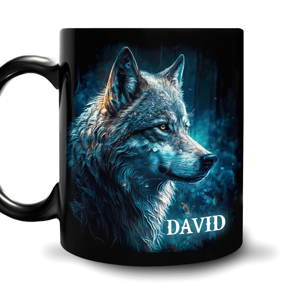 Hyturtle Personalized Wolf Mug - Christmas Birthday Gifts For Wolf Lovers - Wolves Gifts for Girls Men Women - Wolves Lover Gifts for Wild Animal Lovers Custom Name 11oz Black Ceramic Coffee Tea Cup