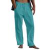QOAAIE Men's Drawstring Linen Pants Loose Casual Summer Beach Trousers Lightweight Jogger Yoga Pants with Pockets (Cyan,X-Large) view 1