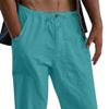 QOAAIE Men's Drawstring Linen Pants Loose Casual Summer Beach Trousers Lightweight Jogger Yoga Pants with Pockets (Cyan,X-Large) view 2